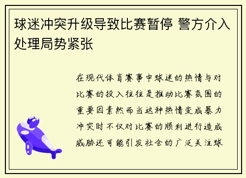 球迷冲突升级导致比赛暂停 警方介入处理局势紧张