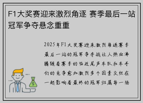 F1大奖赛迎来激烈角逐 赛季最后一站冠军争夺悬念重重